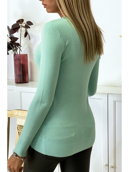 Gilet vert d'eau en maille tricot très extensible et très doux - 10
