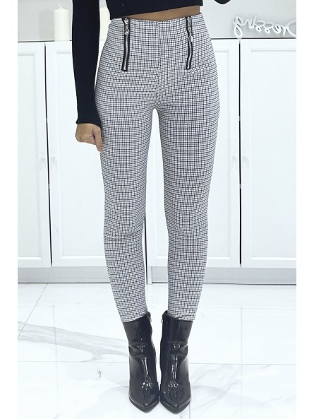 Pantalon slim extensible à motif à carreaux canard et double zip - 3