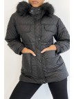 Manteau matelassé multi-poches noir à capuche - 3