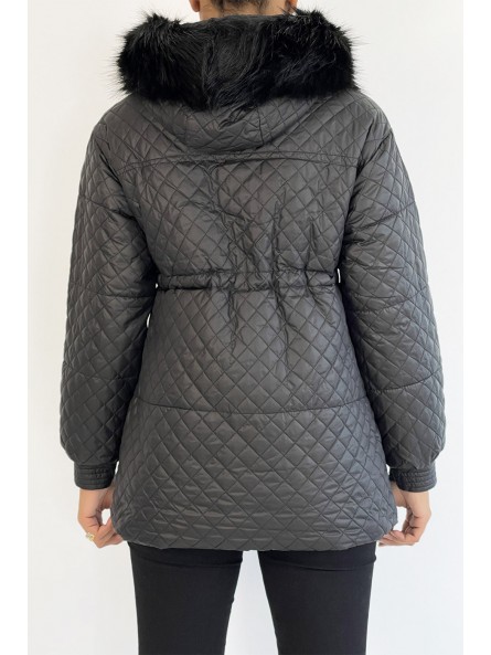 Manteau matelassé multi-poches noir à capuche - 4