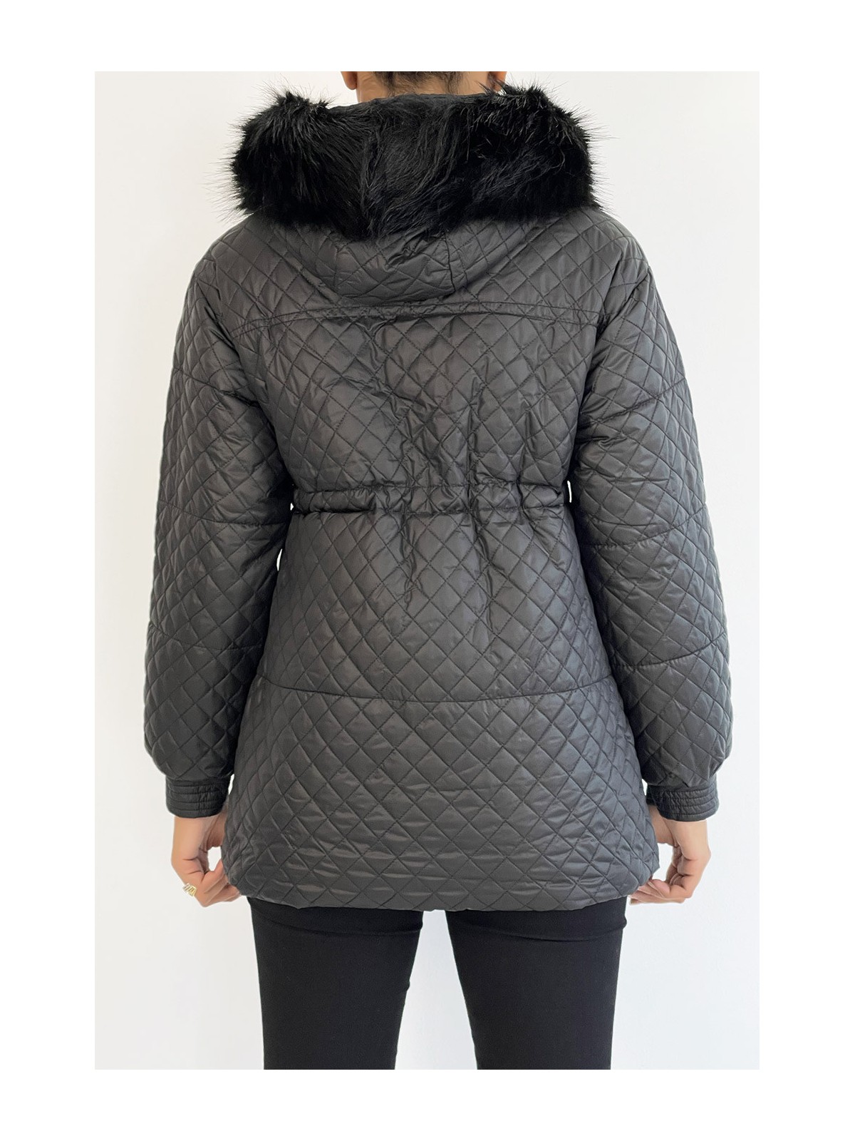 Manteau matelassé multi-poches noir à capuche - 4