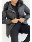 Manteau matelassé multi-poches noir à capuche - 6