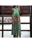 Longue robe plissé vert avec motif léopard - 3