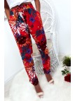 Pantalon fluide très agréable à porter en coton, motif fleuri rouge avec poche et lacet - 5