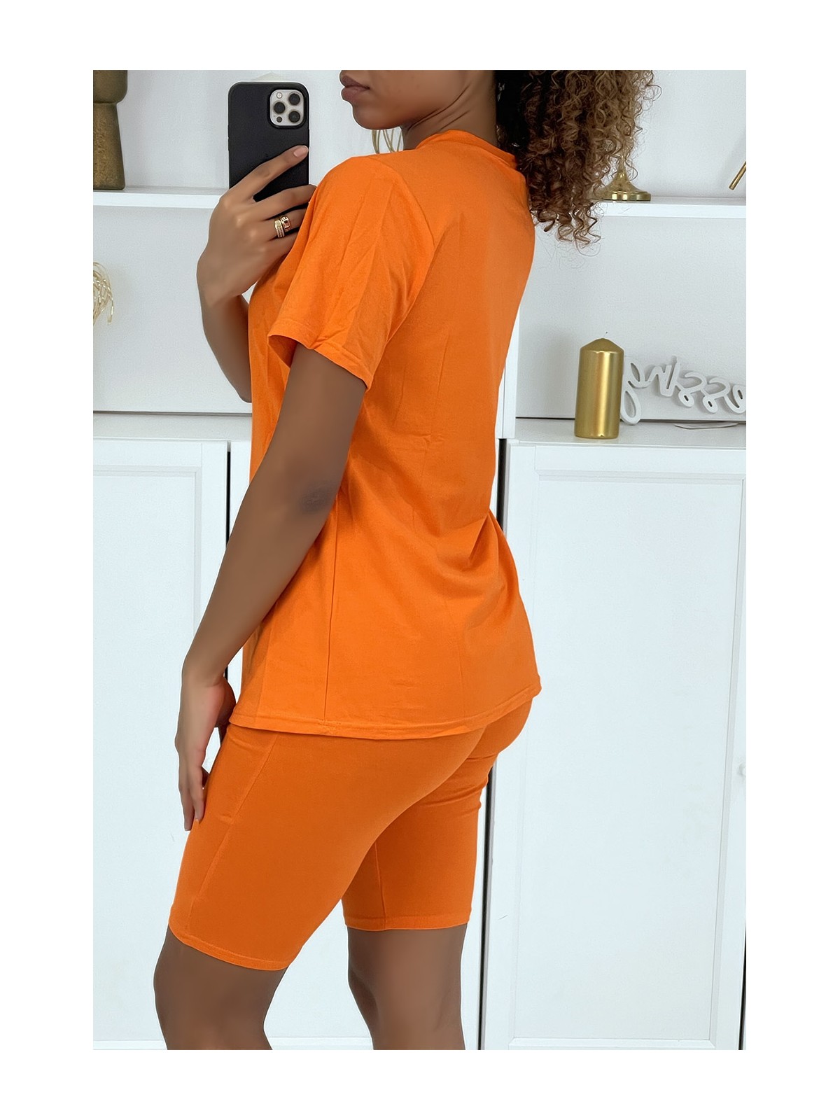 Ensemble T-shirt et cycliste orange avec ceinture - 4