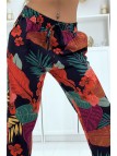 Pantalon fluide noir/rouge à motif floral B-24 - 3