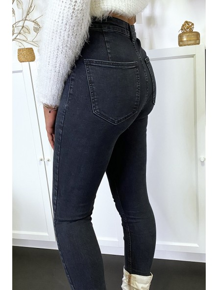 Pantalon jeans slim noir délavé avec poches arrières - 8