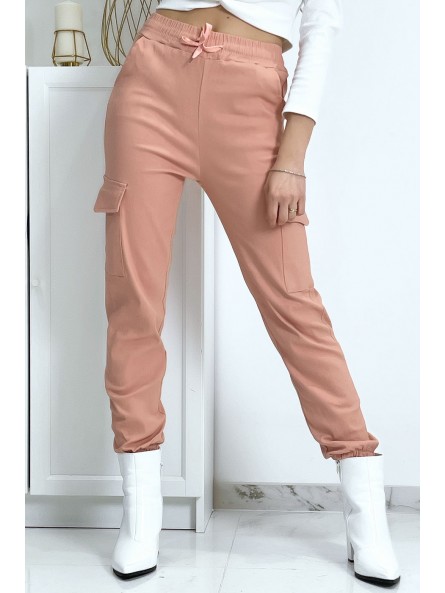 Pantalon treillis rose en strech avec poches - 2
