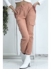 Pantalon treillis rose en strech avec poches - 5