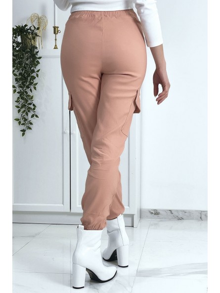 Pantalon treillis rose en strech avec poches - 9