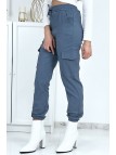 Pantalon treillis bleu en strech avec poches - 6