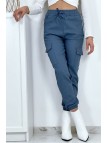 Pantalon treillis bleu en strech avec poches - 11