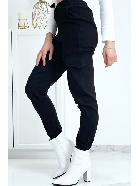 Pantalon treillis noir en strech avec poches - 5
