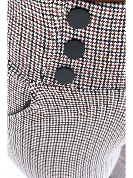 Pantalon slim bordeaux motif pied-de-poule avec boutons et poches - 4