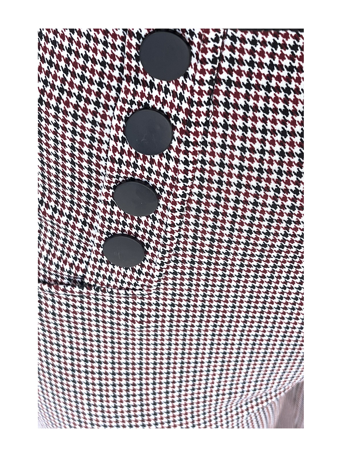 Pantalon bordeaux motif pied-de-poule avec 8 boutons et poches - 4