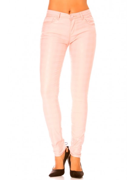 Pantalon rose brillant avec poche et motif carreau . Pantalon mode s1799-2 - 1