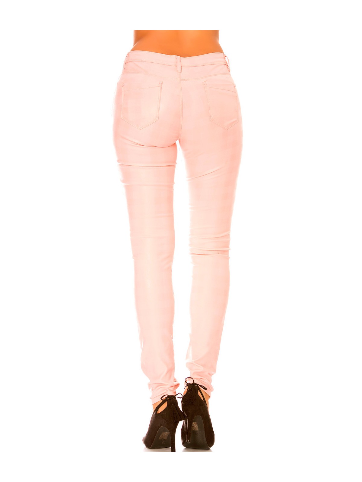 Pantalon rose brillant avec poche et motif carreau . Pantalon mode s1799-2 - 5