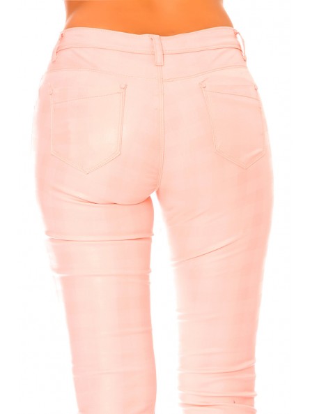 Pantalon rose brillant avec poche et motif carreau . Pantalon mode s1799-2 - 7