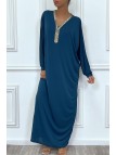Abaya bleu canard à encolure de strass et manches longues - 3