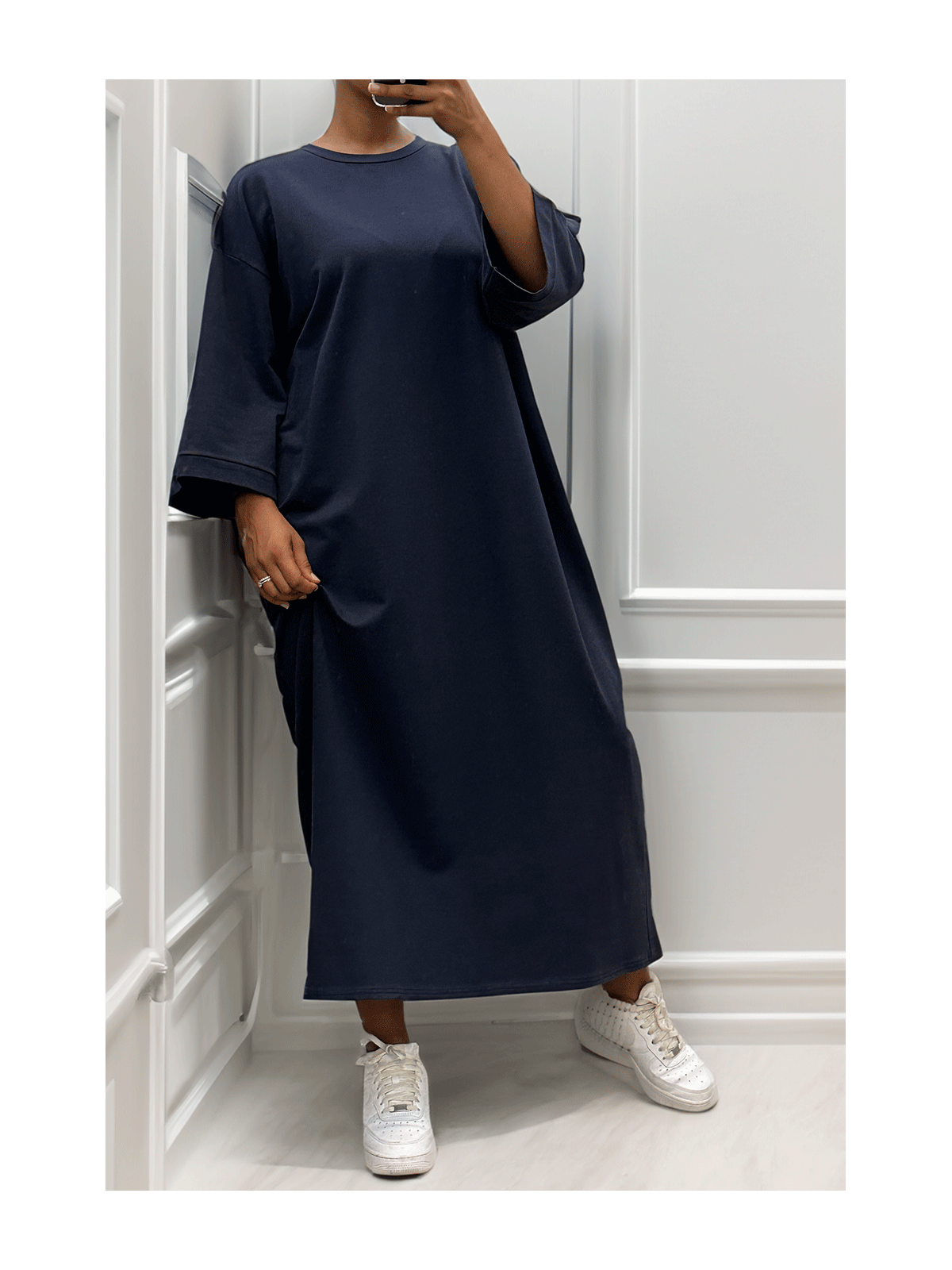 Longue robe over size en coton marine très épais - 3