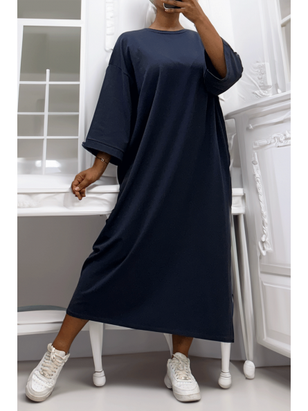 Longue robe over size en coton marine très épais - 4