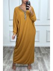 Abaya moutarde à encolure de strass et manches longues - 1