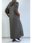 Longue robe sweat abaya anthracite à capuche - 4
