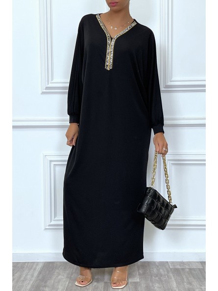 Abaya noire à encolure de strass et manches longues - 2