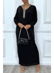 Abaya noire à encolure de strass et manches longues - 3