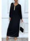 Abaya noire à encolure de strass et manches longues - 4