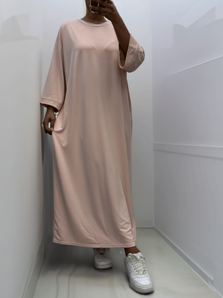 Longue robe over size en coton rose très épais - 5
