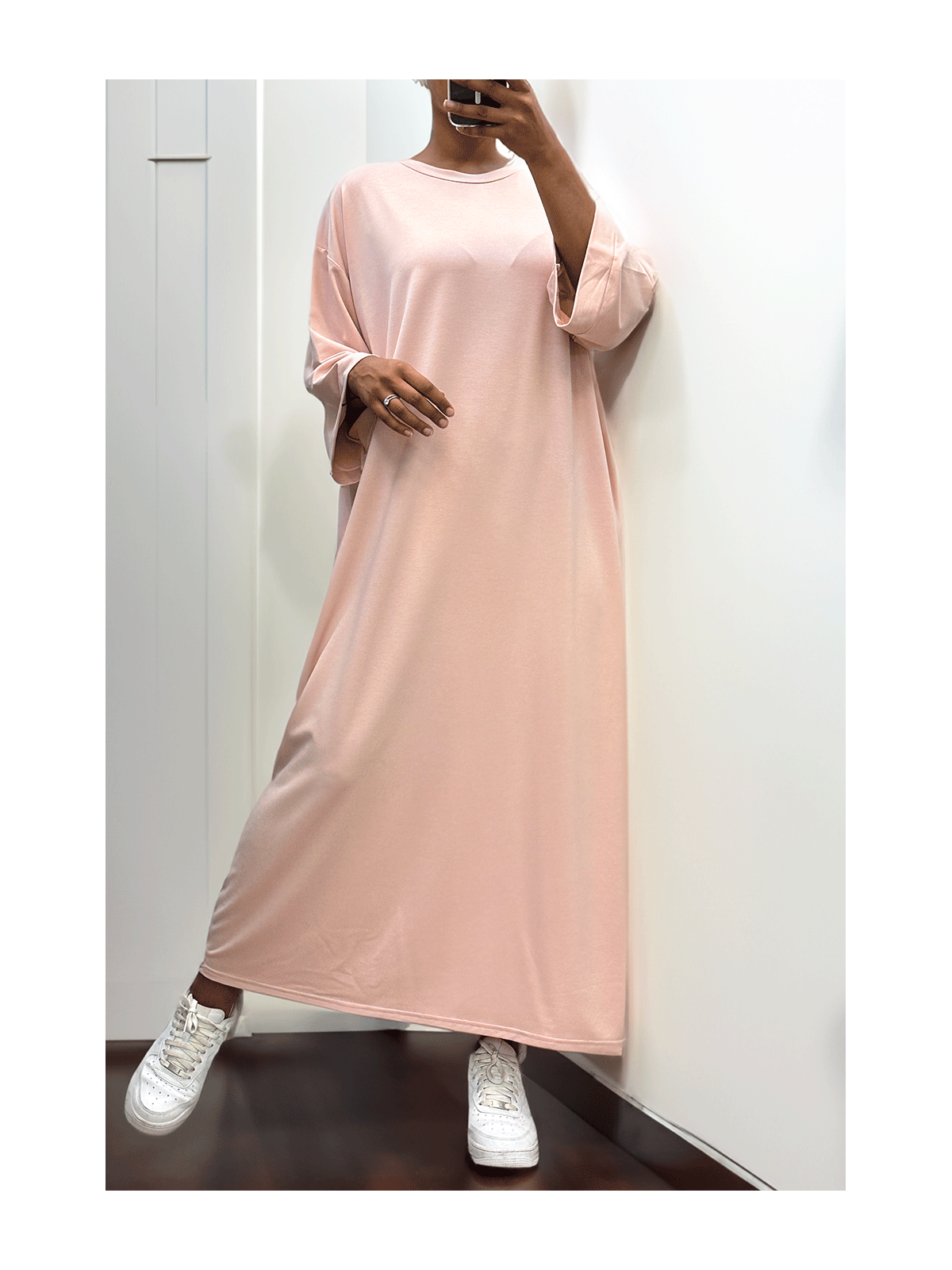 Longue robe over size en coton rose très épais - 6