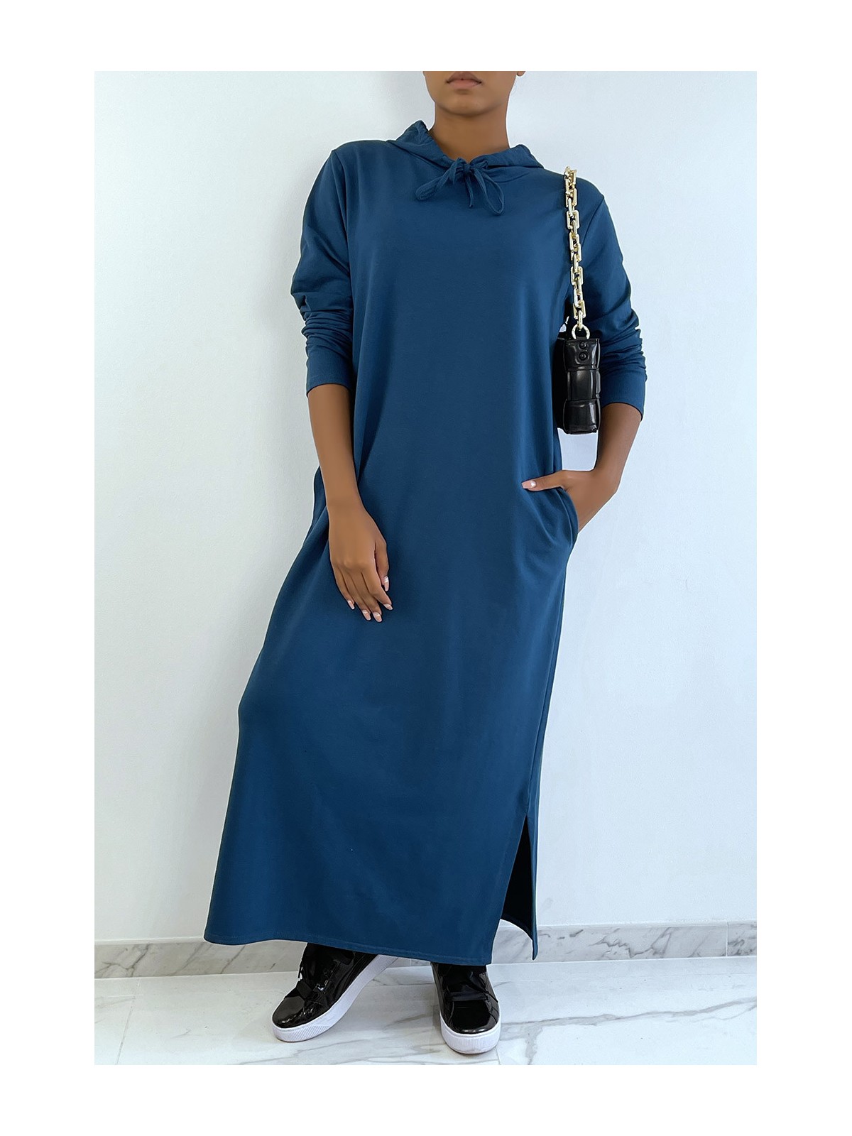 Longue robe sweat abaya canard à capuche - 1