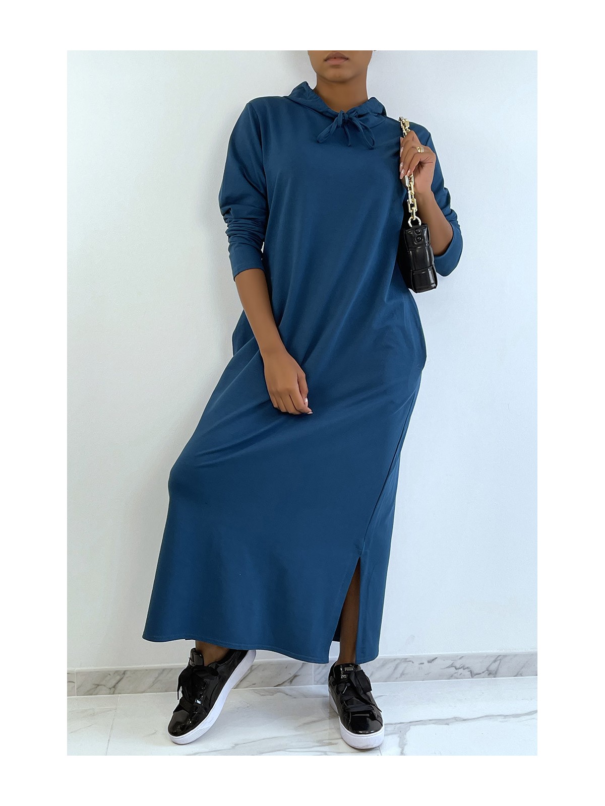 Longue robe sweat abaya canard à capuche - 3