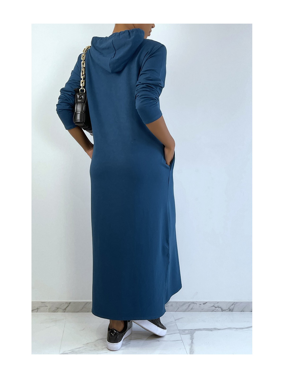 Longue robe sweat abaya canard à capuche - 4