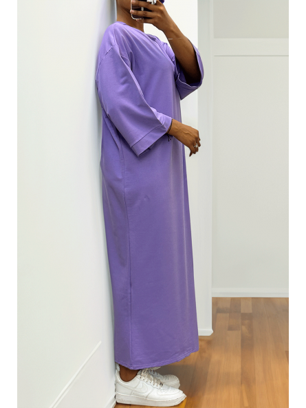 Longue robe over size en coton lilas très épais - 2