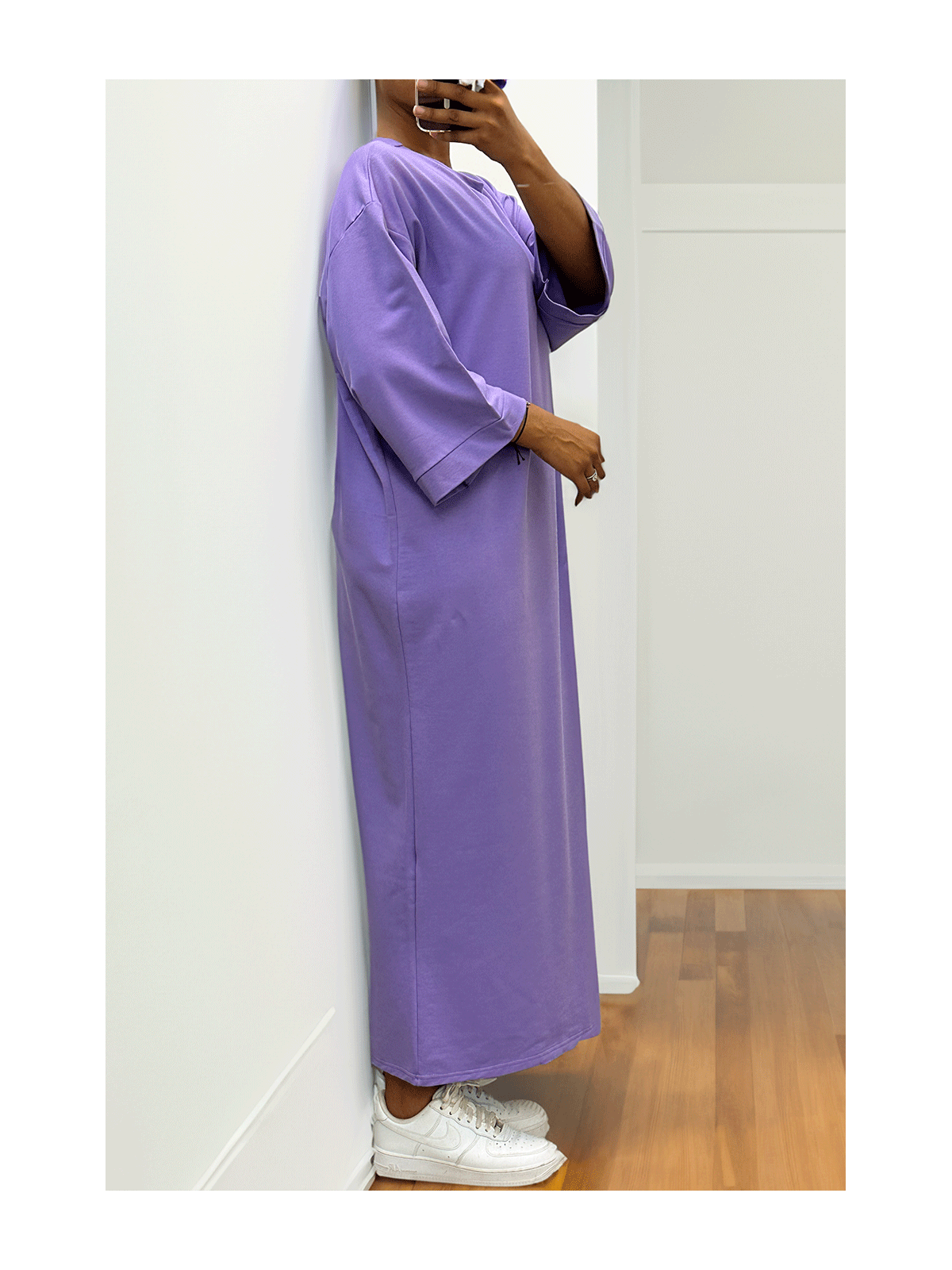 Longue robe over size en coton lilas très épais - 2
