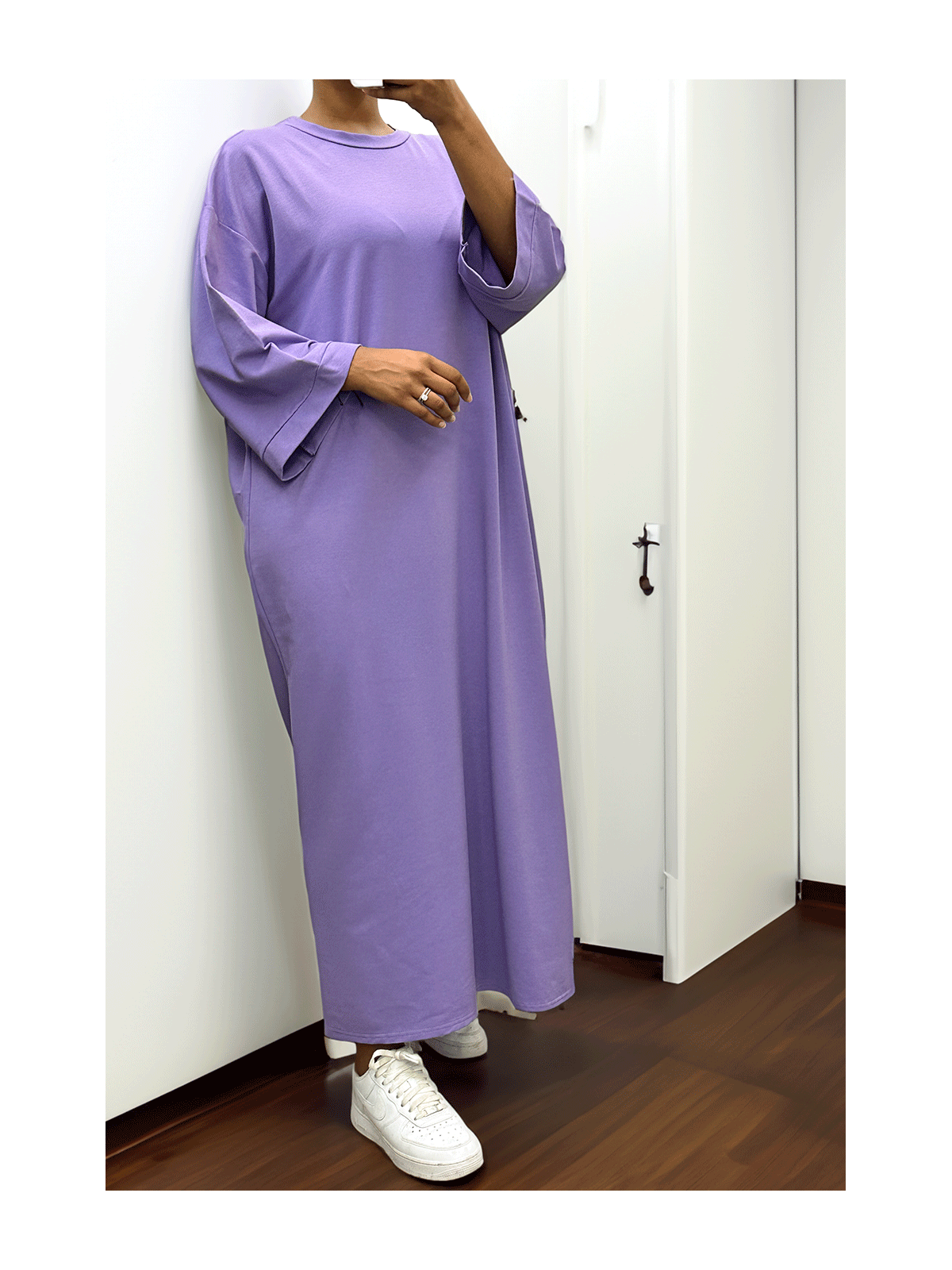 Longue robe over size en coton lilas très épais - 4