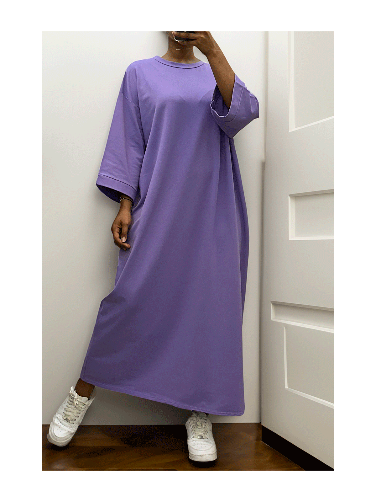Longue robe over size en coton lilas très épais - 6