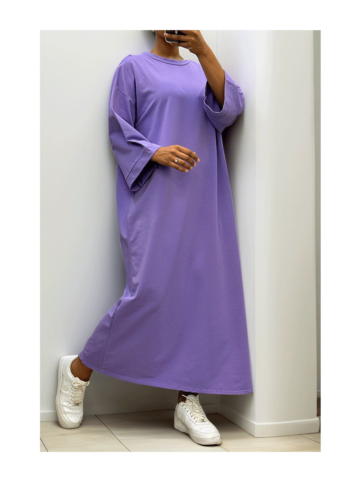 Longue robe over size en coton lilas très épais - 7