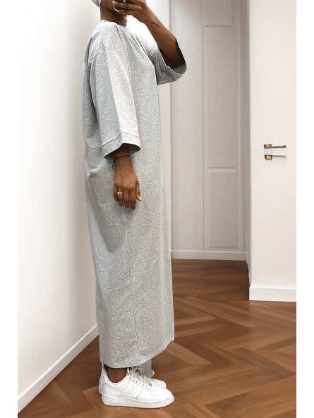 Longue robe over size en coton gris très épais - 1