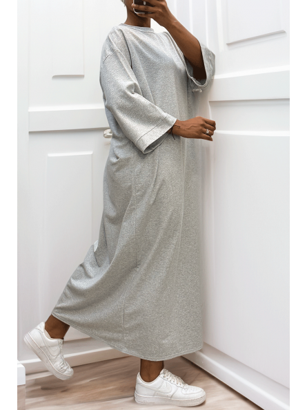 Longue robe over size en coton gris très épais - 2