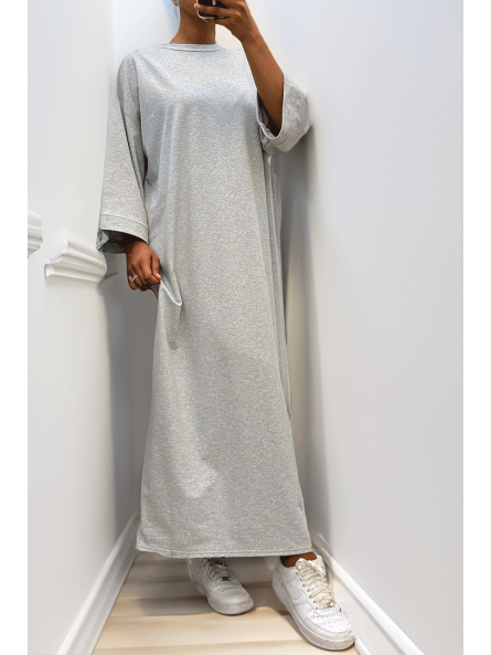 Longue robe over size en coton gris très épais - 3