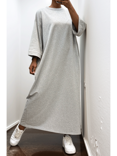 Longue robe over size en coton gris très épais - 4