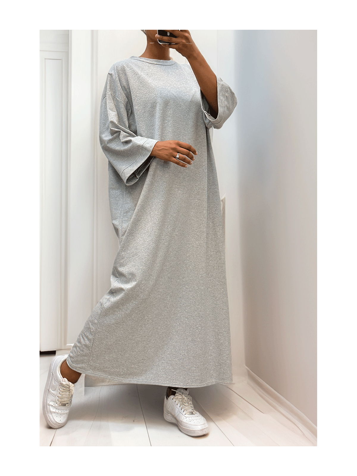 Longue robe over size en coton gris très épais - 5