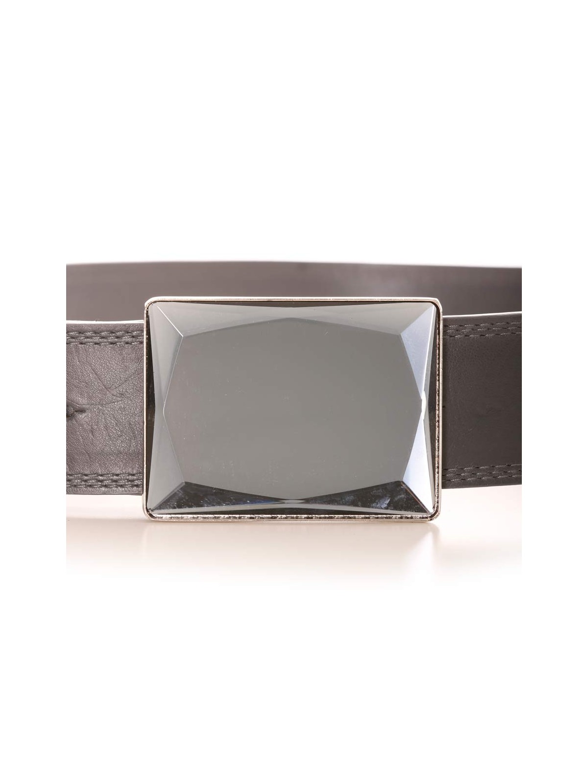 Ceinture gris foncé avec boucle carrée effet miroir. Accessoire LDF0058 - 2
