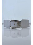 Grosse ceinture blanche bi-matière à bride métallisée et strass - 1