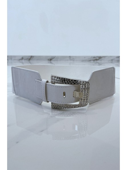 Grosse ceinture blanche bi-matière à bride métallisée et strass - 2