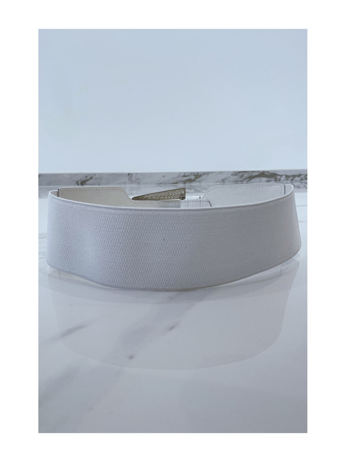 Grosse ceinture blanche bi-matière à bride métallisée et strass - 5