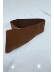 Ceinture asymétrique marron en tissus stretch et simili cuir et grosse boucle métallique - 2